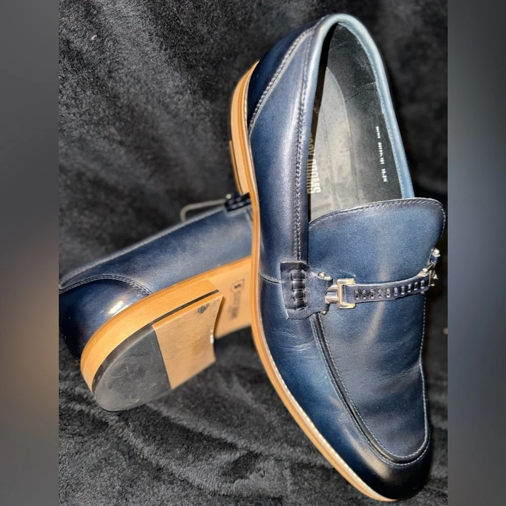 Stacy Adams Blue and Brown Leather Slip-On Loafers with Horsebit Detail